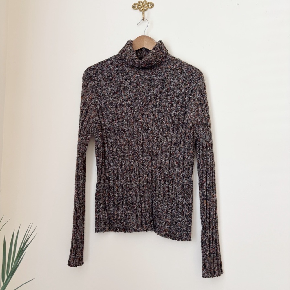 Babette Ballinger Brown Marl Ribbed Turtleneck Sweater XL Vintage